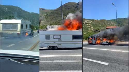 Τέμπη: Απίστευτο βίντεο με φλεγόμενο τροχόσπιτο - Από αυτό ξεκίνησε δασική πυρκαγιά- Πρόλαβε και το αποσύνδεσε ο οδηγός