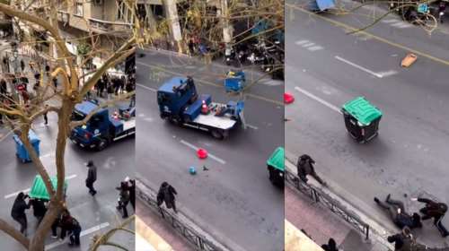 Επεισόδια στην Αθήνα: Η στιγμή που γερανός της ΕΛΑΣ γκαζώνει και περνάει ξυστά από διαδηλωτές - Διατάχθηκε έρευνα