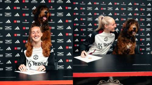 Σπέσιαλ μεταγραφή με… πατουσάκι: Η Μίλι Τέρνερ υπέγραψε στη Μάντσεστερ Γιουνάιτεντ αγκαλιά με τον σκύλο της [βίντεο]