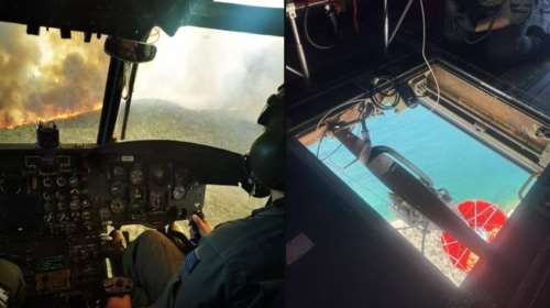 Οι Ενοπλες Δυνάμεις στα πύρινα μέτωπα - Οι επικίνδυνοι ελιγμοί στους καπνούς και οι &quot;βουτιές&quot; για νερό [Εικόνες-Βίντεο]