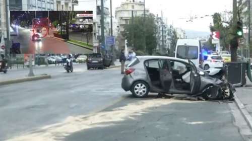 Λ. Αλεξάνδρας: Ντοκουμέντο από το σοβαρό τροχαίο - Παραβίασε κόκκινο και εκσφενδόνισε το άλλο ΙΧ πάνω σε ταξί [Βίντεο]