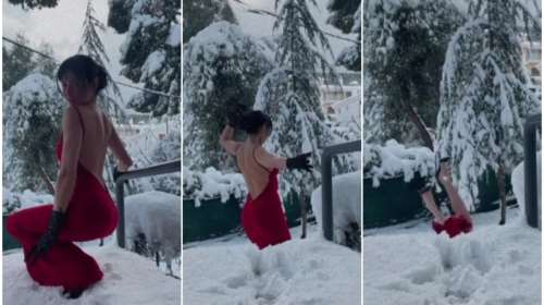 Δήμητρα Αλεξανδράκη: Επική τούμπα με τουαλέτα και ψηλοτάκουνα στα χιόνια - &quot;Ηθελα να το παίξω γκόμενα...&quot; [βίντεο]