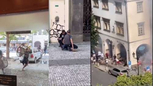 Σκηνές χάους στην Πράγα: Αγριο ξύλο και καρεκλιές μεταξύ οπαδών λίγο πριν τον τελικό του Conference League [βίντεο]