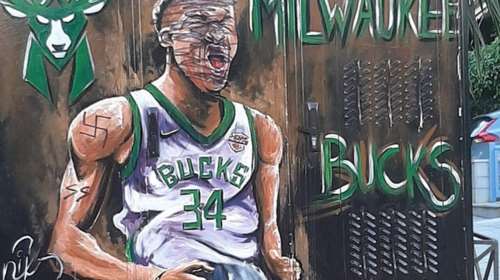 Εικόνες ντροπής στο Π. Φάληρο: Νεοναζί βανδάλισαν με σβάστικα και &quot;SS&quot; γκράφιτι του Γιάννη Αντετοκούνμπο