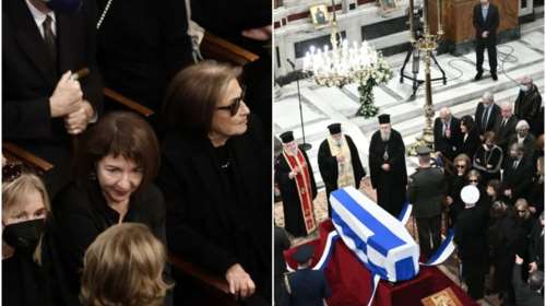 Κηδεία Κώστα Σημίτη: Συντετριμμένες η Δάφνη και οι κόρες τους, Φιόνα και Μαριλένα [εικόνες]