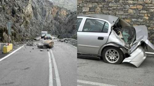 Ρέθυμνο: Αποκολλήθηκε βράχος στο Φαράγγι Κουρταλιώτη και έπεσε πάνω σε ΙΧ - Από θαύμα γλίτωσαν οι επιβάτες