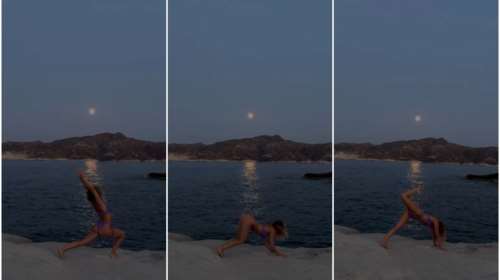 Γιόγκα με μαγιό στο φως του φεγγαριού κάνει η Κλέλια Ανδριολάτου στην Κίμωλο [εικόνες - βίντεο]