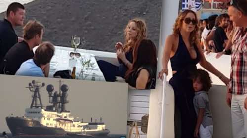 Στη Σαντορίνη με την ασύλληπτη θαλαμηγό της η Μαράια Κάρεϊ [Εικόνες]