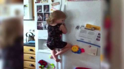 Δεν υπάρχει! Παιδί - νίντζα σκαρφαλώνει στο ψυγείο για να φάει