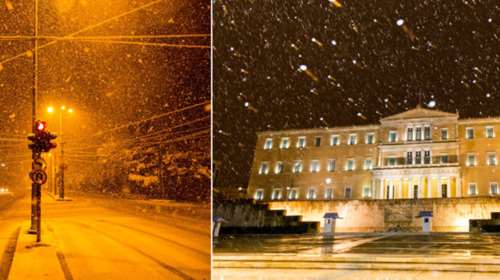 Η χιονισμένη νυχτερινή Αθήνα σε 24 φωτογραφίες
