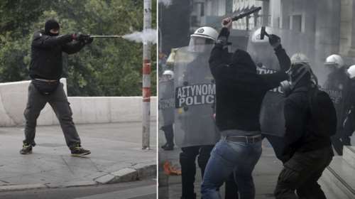 «Πόλεμος» στην πλατεία Συντάγματος μεταξύ αντιεξουσιαστών και ΜΑΤ