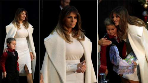 Ντυμένη στα λευκά και με κροκό 12ποντα η Μελάνια κοντά στα άρρωστα παιδιά