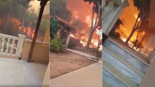 Βίντεο-σοκ απ&#39;το Μάτι:Πήγε να σώσει τη γάτα του-η φωτιά πέρασε από πάνω του