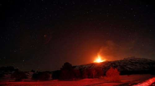 «Βρυχάται» η Αίτνα, βγάζει καπνό, εκτοξεύει λάβα και τέφρα