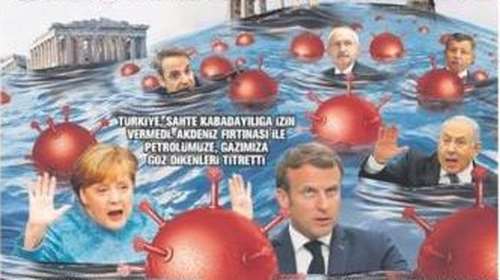 Τουρκική προπαγάνδα: Ως ναυαγούς στη Μεσόγειο παρομοιάζει Μητσοτάκη, Μακρόν, Μέρκελ σκίτσο εφημερίδας
