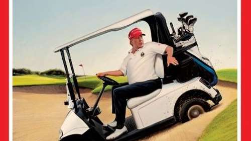 Το εξώφυλλο του Time για τον Τραμπ: &quot;Σε μπελάδες&quot; μετά το ντιμπέιτ - Εγκλωβισμένος στο γκολφ καρτ