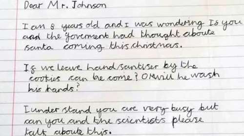 &quot;Στον Άγιο Βασίλη, να δώσω αντισηπτικό;&quot;: Το υπέροχο γράμμα 8χρονου στον Μπόρις Τζόνσον