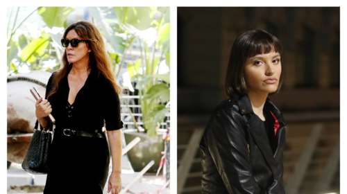 Φαίδρα Μπάρμπα: Στο dinner - πάρτι της μητέρας της, Βάνας - Με στράπλες φόρεμα και gothic μακιγιάζ