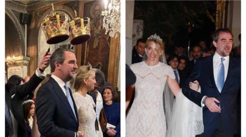 Νικόλαος Ντε Γκρες και Χρυσή Βαρδινογιάννη: Οι πρώτες εντυπωσιακές εικόνες με τις χρυσές κορώνες του γάμου τους