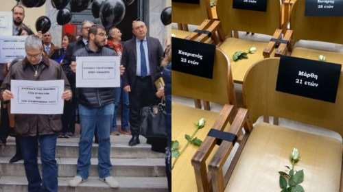 Διαμαρτυρία δικηγόρων για τα Τέμπη: Μαύρα μπαλόνια και μαύρα τριαντάφυλλα σε άδειες καρέκλες [εικόνες - βίντεο]