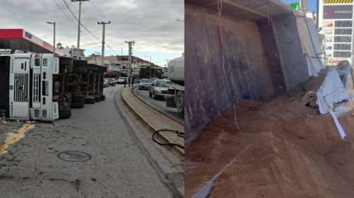 Τροχαίο στη Βάρη: Ανατράπηκε νταλίκα που μετέφερε σακιά με χώμα - &quot;Ισοπέδωσε&quot; ΙΧ [εικόνες - βίντεο]