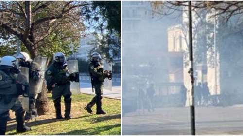 Επεισόδια στη Θεσσαλονίκη: Πετροπόλεμος, χημικά και κρότου λάμψης έξω από το ΑΠΘ [εικόνες, βίντεο]