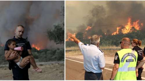 Πύρινη κόλαση στα Δερβενοχώρια: Αστυνομικοί παίρνουν αγκαλιά μικρά παιδιά για να τα σώσουν [εικόνες, βίντεο]