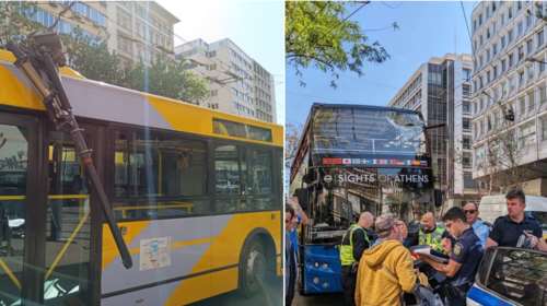 Πανεπιστημίου: Κεραία τρόλεϊ έπεσε σε διώροφο τουριστικό λεωφορείο - Τραυματίστηκαν ελαφρά έξι άτομα