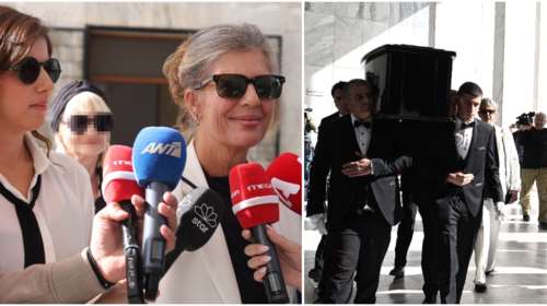 &quot;Μπαμπά, σήκω να χορέψουμε&quot;: Το τελευταίο αντίο στον Σπύρο Φωκά - Στα λευκά η σύζυγος και η κόρη του [εικόνες]