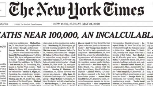 Το συγκλονιστικό πρωτοσέλιδο των New York Times: Δεν ήταν απλώς ονόματα, ήταν εμείς