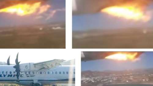 Νάξος: Η στιγμή που παίρνει φωτιά ο κινητήρας αεροσκάφους κατά την απογείωση - &quot;Fire, fire&quot; φώναζαν οι επιβάτες - Bίντεο-ντοκουμέντο