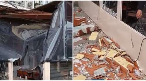 Παραλίγο τραγωδία στην Κομοτηνή: Τούβλα από ταράτσα έπεσαν σε καταστήματα εστίασης [βίντεο]