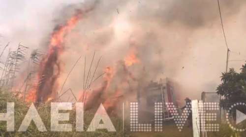 Δύο εστίες φωτιάς σε Σαρακίνα και Σπιάντζα στην Ηλεία: Η στιγμή που οι φλόγες τυλίγουν πυροσβεστικό όχημα  [Εικόνες, Βίντεο]