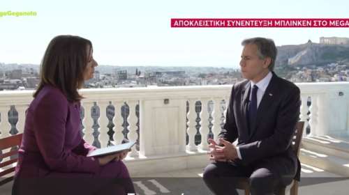 Μπλίνκεν στο Mega: "Δεν θέλουμε να γίνει Γ’ Παγκόσμιος Πόλεμος - Εμμονή του Πούτιν να εξοντώσει την Ουκρανία"
