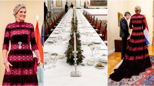 Royal δείπνο στο Προεδρικό: Το εμβληματικό βελούδινο φόρεμα της Μάξιμα, η τιάρα και το art de la table