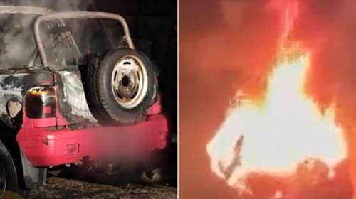Μυστήριο με την απανθρακωμένη σορό στο Παγκράτι - Η στιγμή που το τζιπ τυλίγεται στις φλόγες [βίντεο]