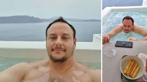 Γκίκας Μαγιορκίνης: Πέρασε την Πρωτομαγιά &quot;χαλαρά&quot; σε τζακούζι στη Σαντορίνη [εικόνες]