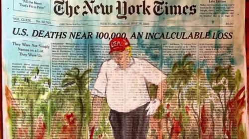 NYT - Καυστικό πρωτοσέλιδο: Ο Τραμπ παίζει γκολφ με φόντο τα ονόματα των νεκρών από τον κορονοϊό