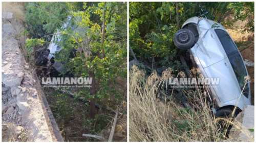 Στυλίδα - Απίστευτο τροχαίο: Αυτοκίνητο έπεσε από τη γέφυρα και καρφώθηκε σε δέντρο [εικόνα]