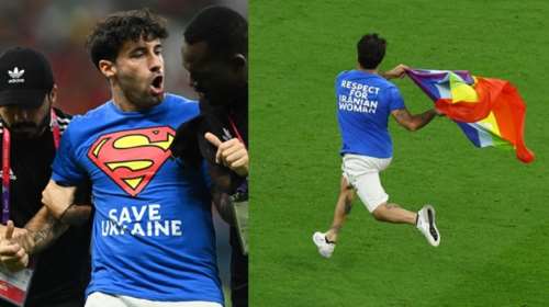 Μουντιάλ 2022: Εισβολή ακτιβιστή στο Πορτογαλία-Ουρουγουάη- Σημαία LOATKI+ και συνθήμαμα για Ιρανές και Ουκρανία [Βίντεο]