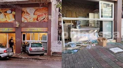 Απίστευτο τροχαίο στη Λάρισα: Αυτοκίνητο μπούκαρε μέσα σε μαγαζί με τυρόπιτες [Εικόνες]