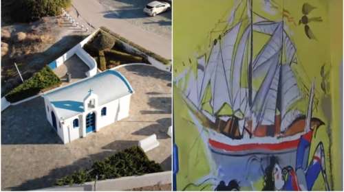 &quot;Τερατογράφημα&quot; για τον Μητροπολίτη Μεσογαίας τα έργα του Δημήτρη Μυταρά στο εκκλησάκι της Παλαιάς Φώκαιας