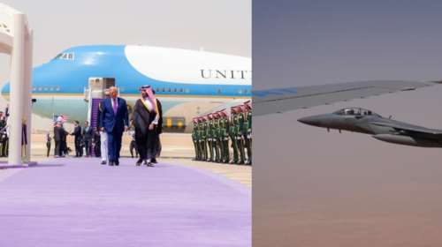 Σε χαλί... λεβάντας ο Τραμπ στο Ριάντ: Συνοδεία έξι F-15 της Σαουδικής Αραβίας προσγειώθηκε το Air Force One [βίντεο]