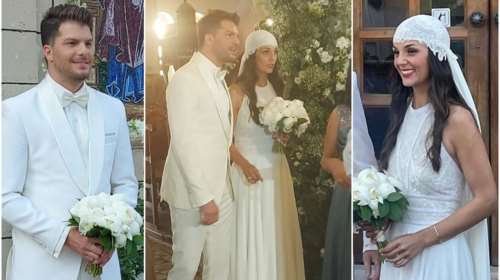 Γαμπρός και νύφη στα λευκά: Το total white του Λούκα Γιώρκα και το boho bridal look της δικηγόρου αγαπημένης του
