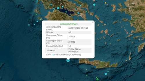 Σεισμός 4,3 Ρίχτερ ανοιχτά των Αντικυθήρων