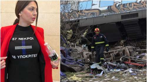 "57 νεκροί, 156 υποκριτές": Σάλος από την μπλούζα της Μαρίας Απατζίδη του Μέρα25 στη Βουλή για τα Τέμπη