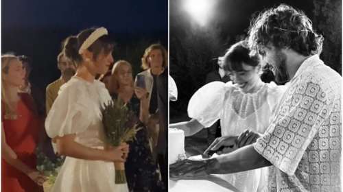 Γάμος Τζωρτζίνας Λιώση: Διαφορετική νύφη με λευκό μίντι φόρεμα, πέρλες, λεβάντες και κόκκινες γόβες