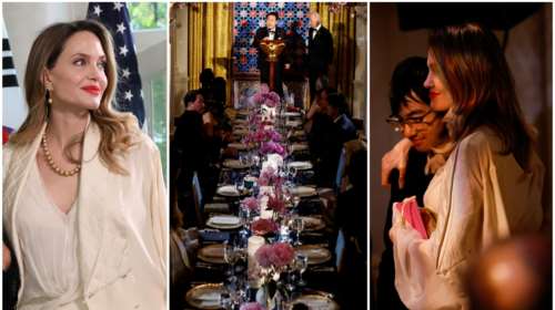 Ξανθιά, λαμπερή και αιθέρια: Η Αντζελίνα Τζολί σε χλιδάτο state dinner στον Λευκό Οίκο με vintage Chanel look και τον γιο της