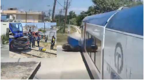 Πάτρα: Η τρομακτική στιγμή της σύγκρουσης του ΙΧ με τον Προαστιακό - Τραυματίστηκε ο οδηγός [βίντεο]