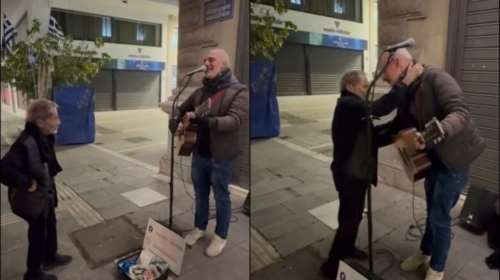 &quot;Μου χάρισε μια στιγμή που δεν θα ξεχάσω όσο ζω&quot;: Η ανάρτηση του μουσικού του δρόμου για την αγκαλιά με τον Ξαρχάκο